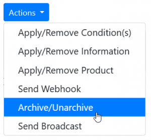 Screen shot: The options for the Actions button.