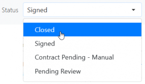 Screen shot: Options for the Status field.