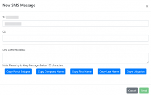 Screen shot: The New SMS Message dialog box.