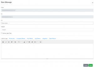 Screen shot: The composition window for sending an email to a client.