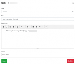Screen shot: The Note dialog box, where you can edit a note's title and contents.