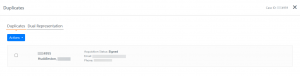 Screen shot: The Duplicates tab, showing the second of two duplicate cases.