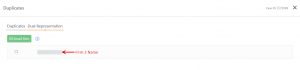 Screen shot: The Dual Representation section of the Duplicates tab, showing the second of two dual representation cases.