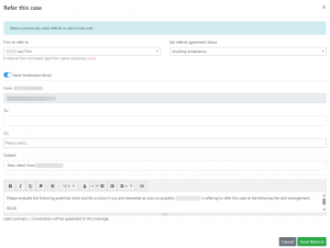 Screen shot: The Refer This Case dialog box.