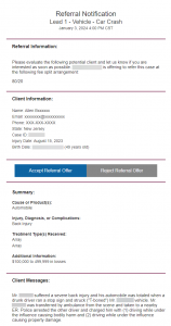 Screen shot: An example of an email message to a referral form, notifying them that you are referring a case to them.