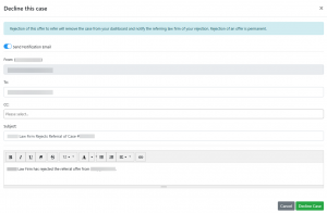 Screen shot: The Decline This Case dialog box.