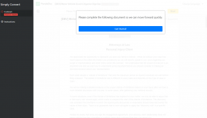 Screen shot: The client portal displaying a contract for a client to sign.