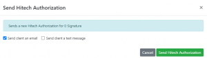 Screen shot: The Send HITECH Authorization dialog box.
