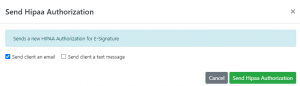 Screen shot: The Send Hipaa Authorization dialog box.