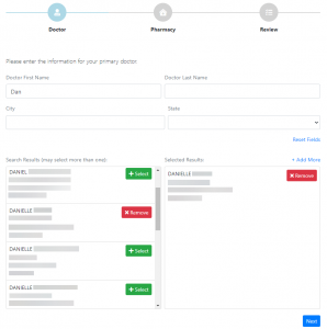Screen shot: The treater information form, which the client completes on the client portal.