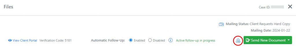 Screen shot: The File Upload icon on the Files tab.