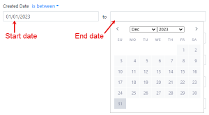 Screen shot: The start date and end date fields in the Created Date field