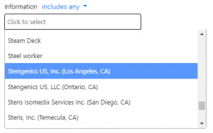 Screen shot: The list of available data points in the Information filter.