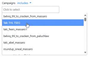 Screen shot: The list of campaigns created by your firm, in the Campaigns field.