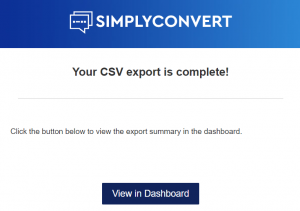 Screen shot: Email notification that an export is complete.