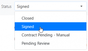 Screen shot: The options in the Status field.