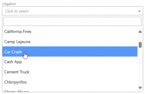 Screen shot: The Litigation field on the Case Details tab.