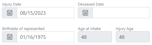 Screen shot: The Date fields on the Case Details tab.