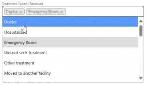 Screen shot: The Treatment Types Received field on the Case Details tab.