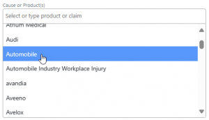 Screen shot: The Cause or Products field on the Case Details tab.